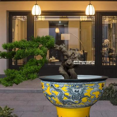 thống vẽ tay khắc nổi rồng vờn mây, hàng thủ công cao cấp